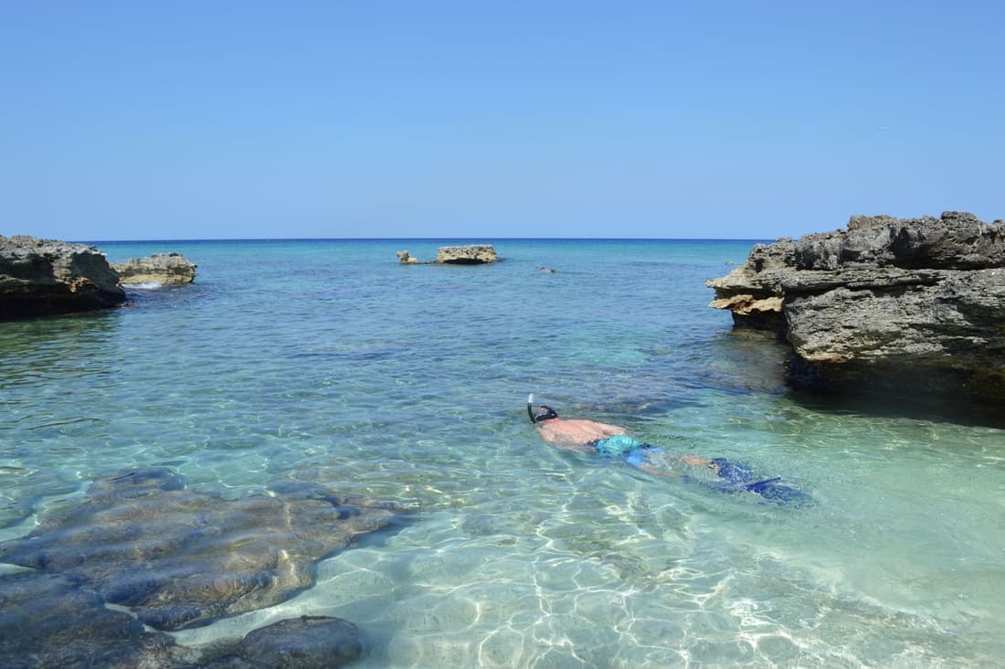 Persona haciendo snorkel en aguas cristalinas, imagen de referencia